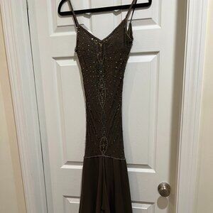 Olive Green Beaded Sue Wong Gown